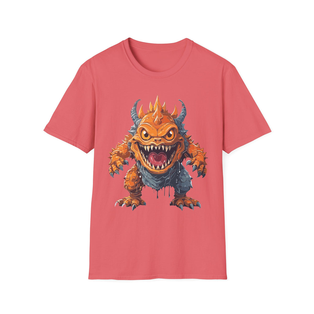 Monster Graphic T-Shirt — Fierce Orange Demon Creature Design Cartoon Graphic Tee Unisex 100 Cotton Gildan T-Shirt