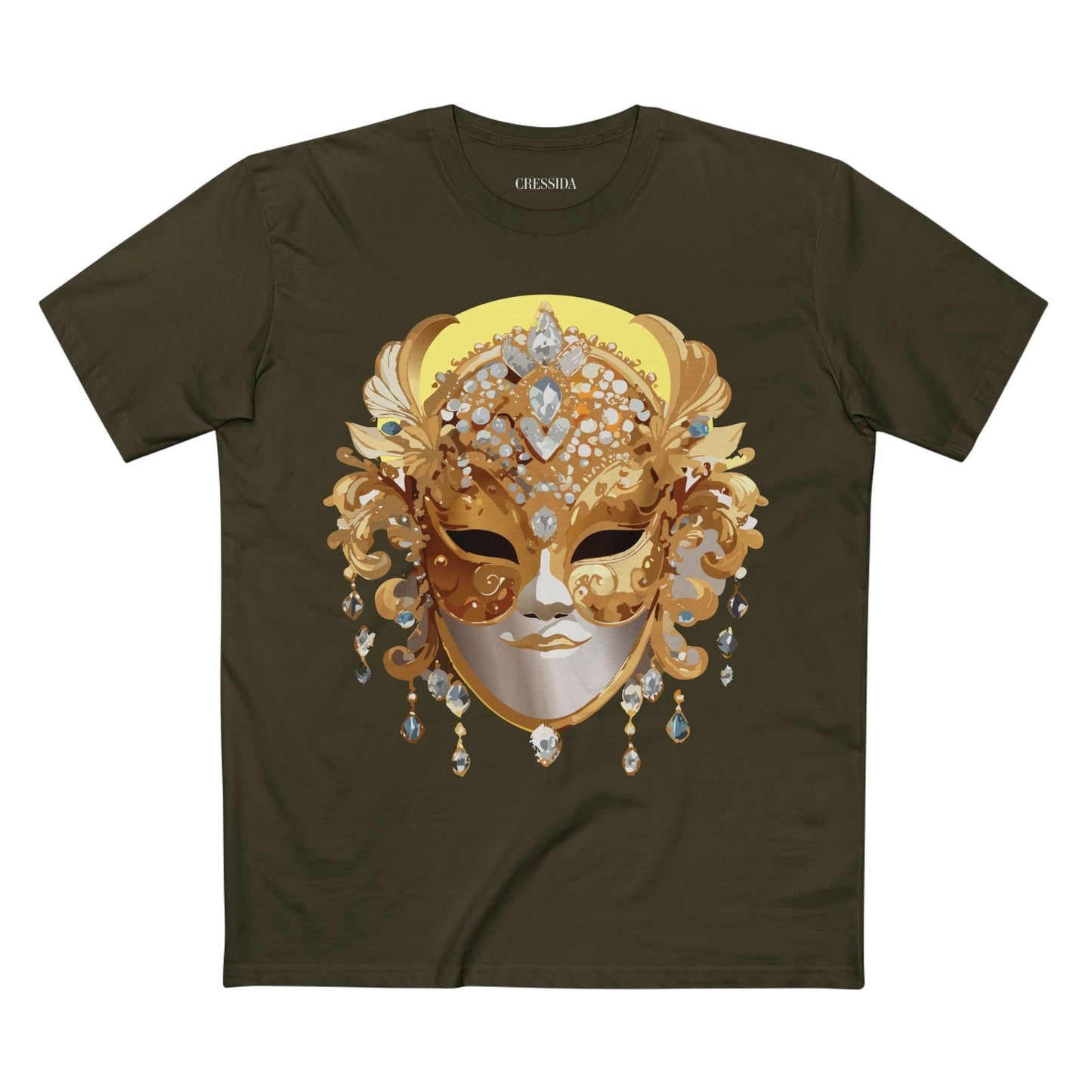Carnival Mask Graphic T-Shirt Unisex 100 Cotton With Antique Gold Art Design Tee 7