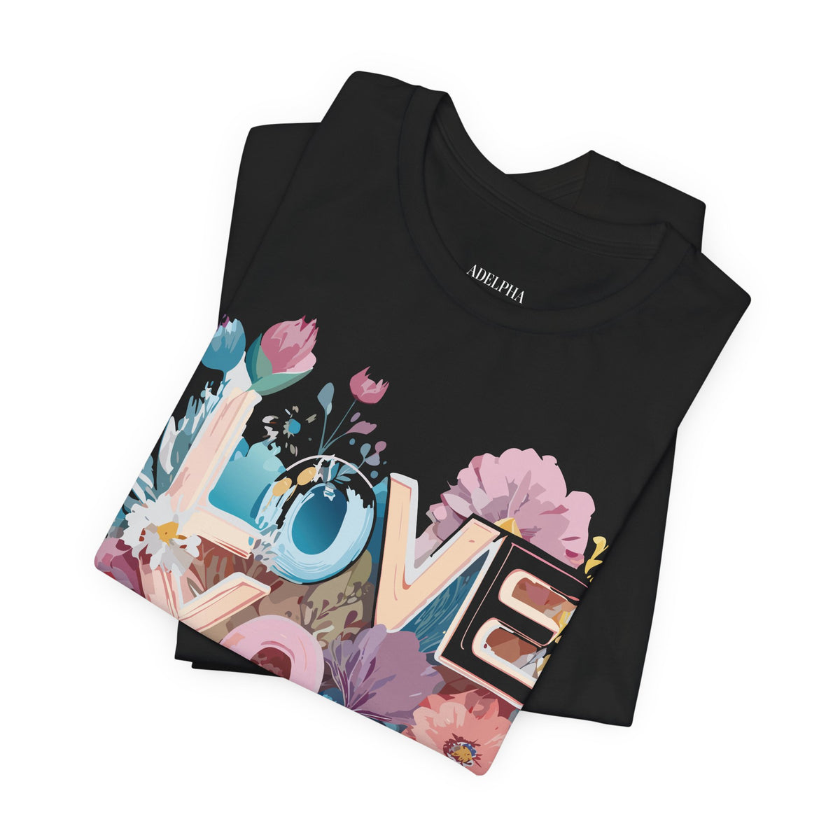 Valentine's Day Graphic Unisex Cotton Bella+Canvas Tee with Floral Art Design d127