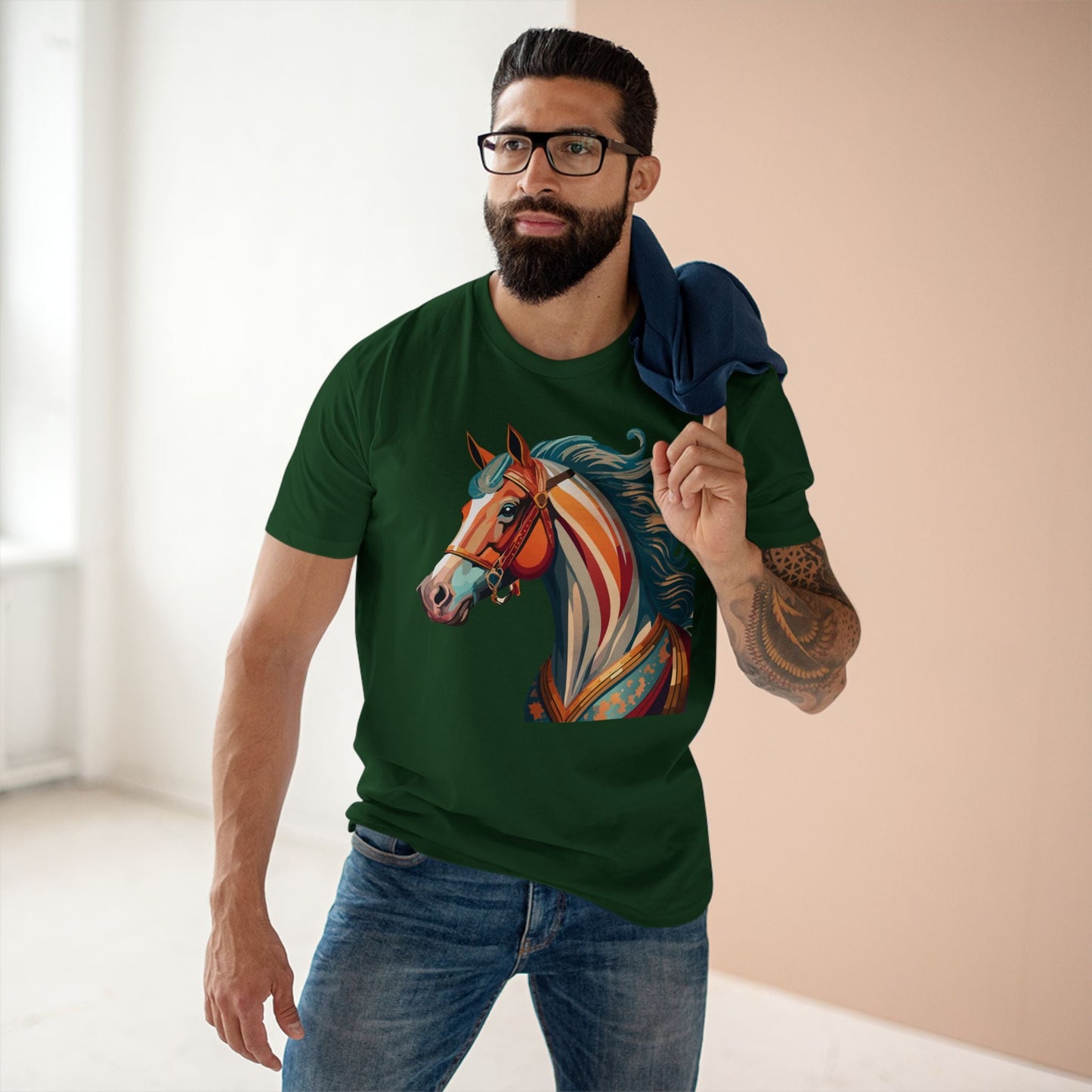 Horse Animal Shirt Unisex Premium Cotton Tee With Original Art Design From Retro2Nova Soft Breathable Art Collection
