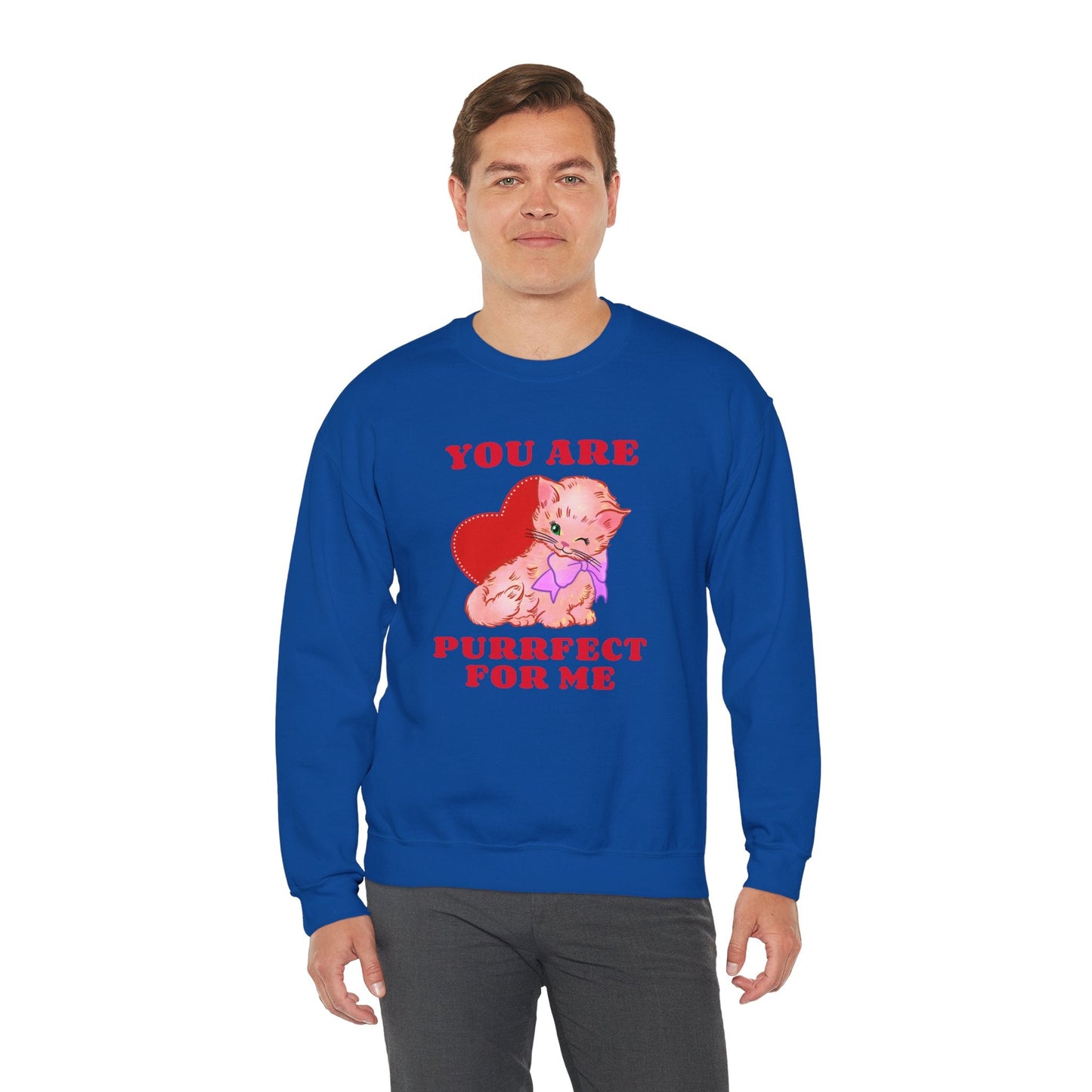 Cat Heart Sweatshirt Unisex Valentines Day Fifty Fifty Cotton Poly Blend Crewneck