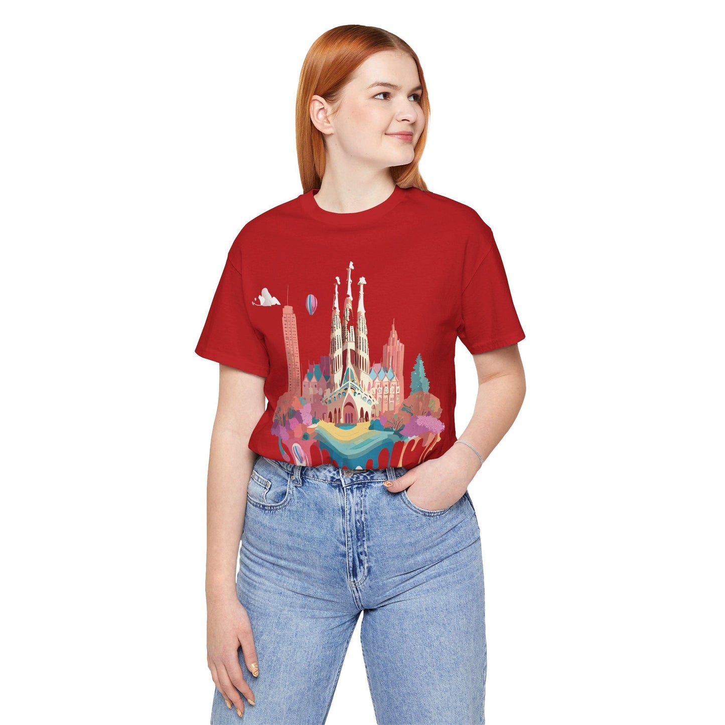 Adelpha Barcelona Themed Graphic Tee Unisex Short Sleeve Art Design For Everyday Comfort