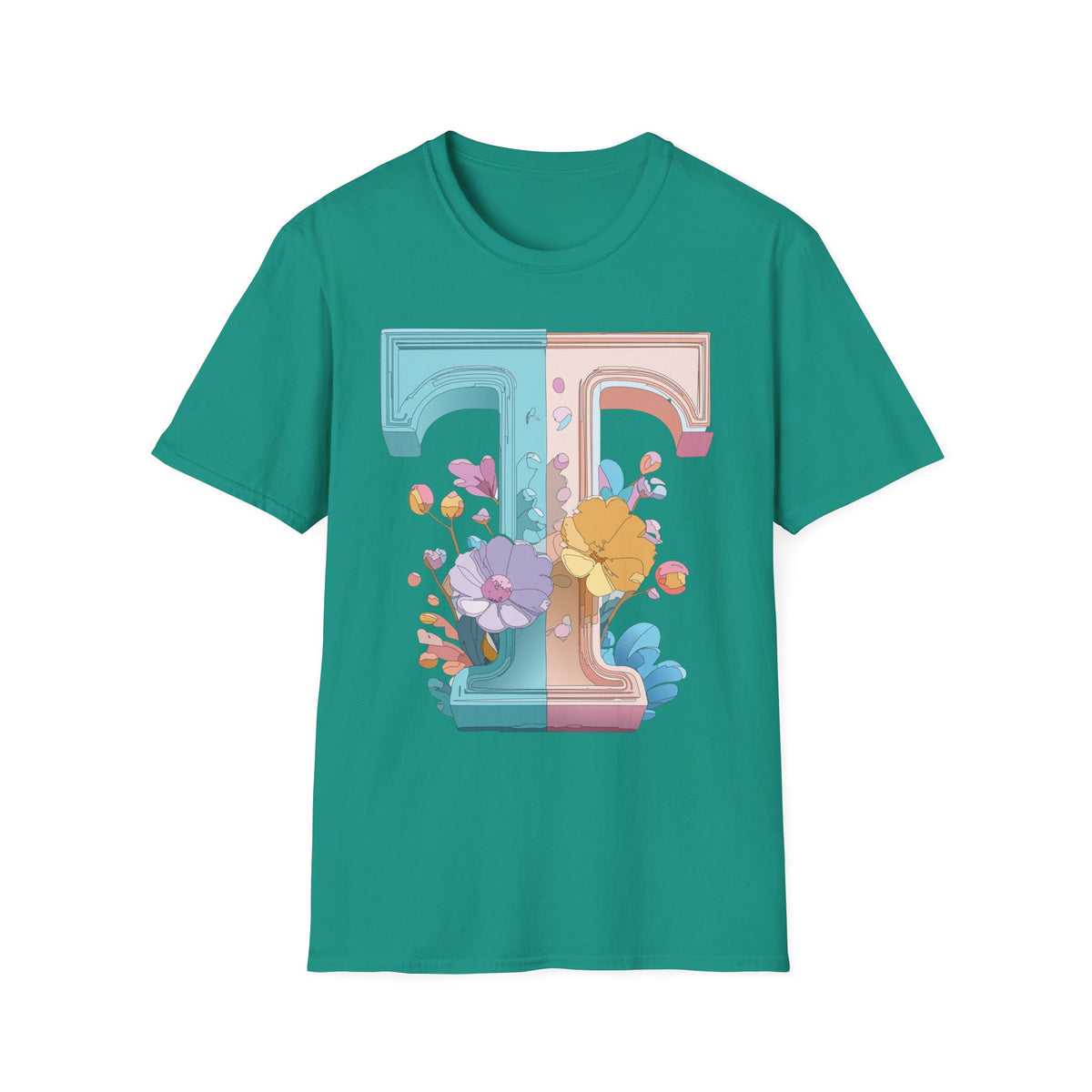 Floral Split Letter T-Shirt T Pastel Floral Initial Tee