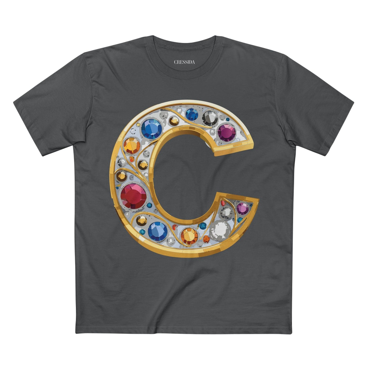 Letter C Graphic Design Tee Unisex 100 Cotton With Antique Gold Letters Artwork T-Shirt
