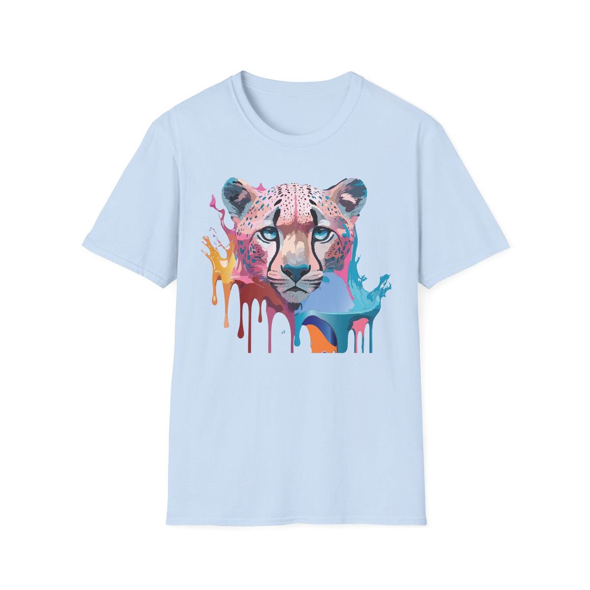Colorful Cheetah Face T-Shirt | Watercolor Drip Animal Tee