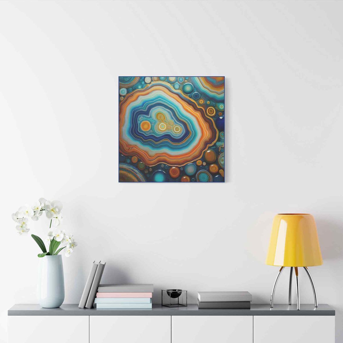 Agate Stone Graphic Print Canvas, Oil Paint Print 20x20, 24x24, 30x30, 32x32, 36x36 Canvas Pine-Wood Inner Frame MC-190