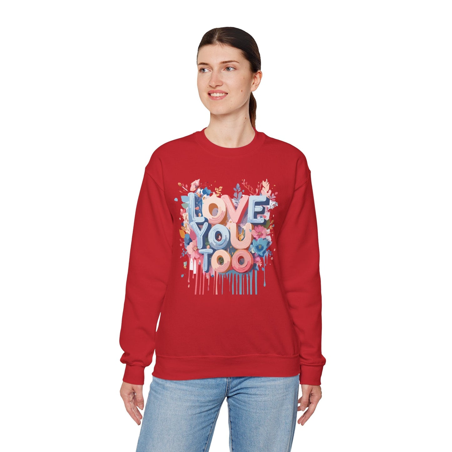 Floral Love Sweatshirt Unisex Valentine Day Crewneck 50 50 Cotton Polyester Cozy Warm Heavy Blend