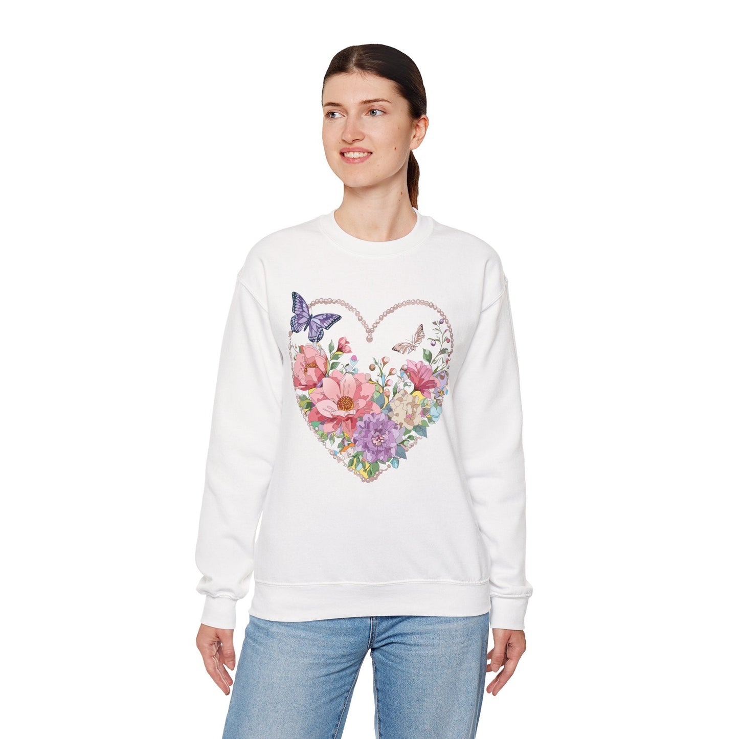 Floral Heart Sweatshirt Unisex Floral Love Crewneck Heavy Blend Gift For Valentine Day Cold Weather