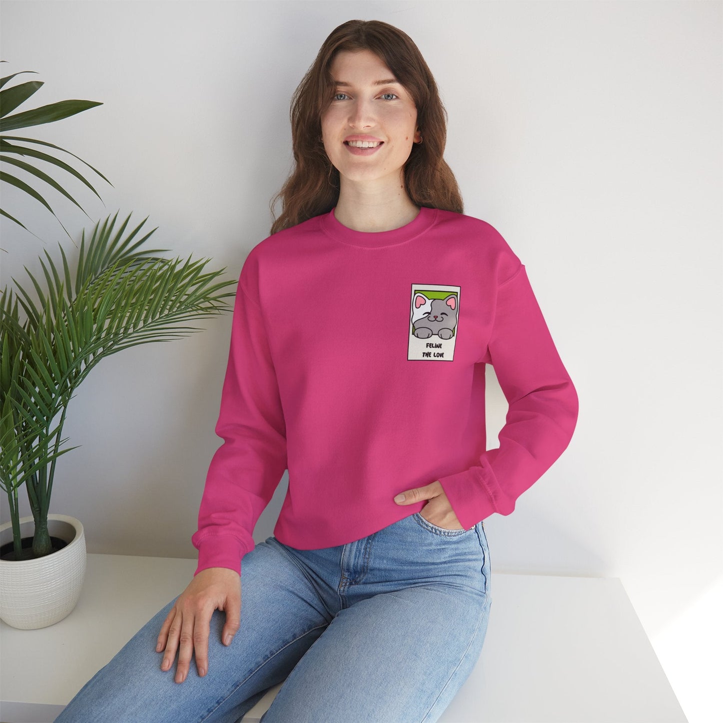 Pocket Cat Sweatshirt Unisex Cat Heart Sweatshirt Valentines Day Gift 50 Percent Cotton Poly Blend