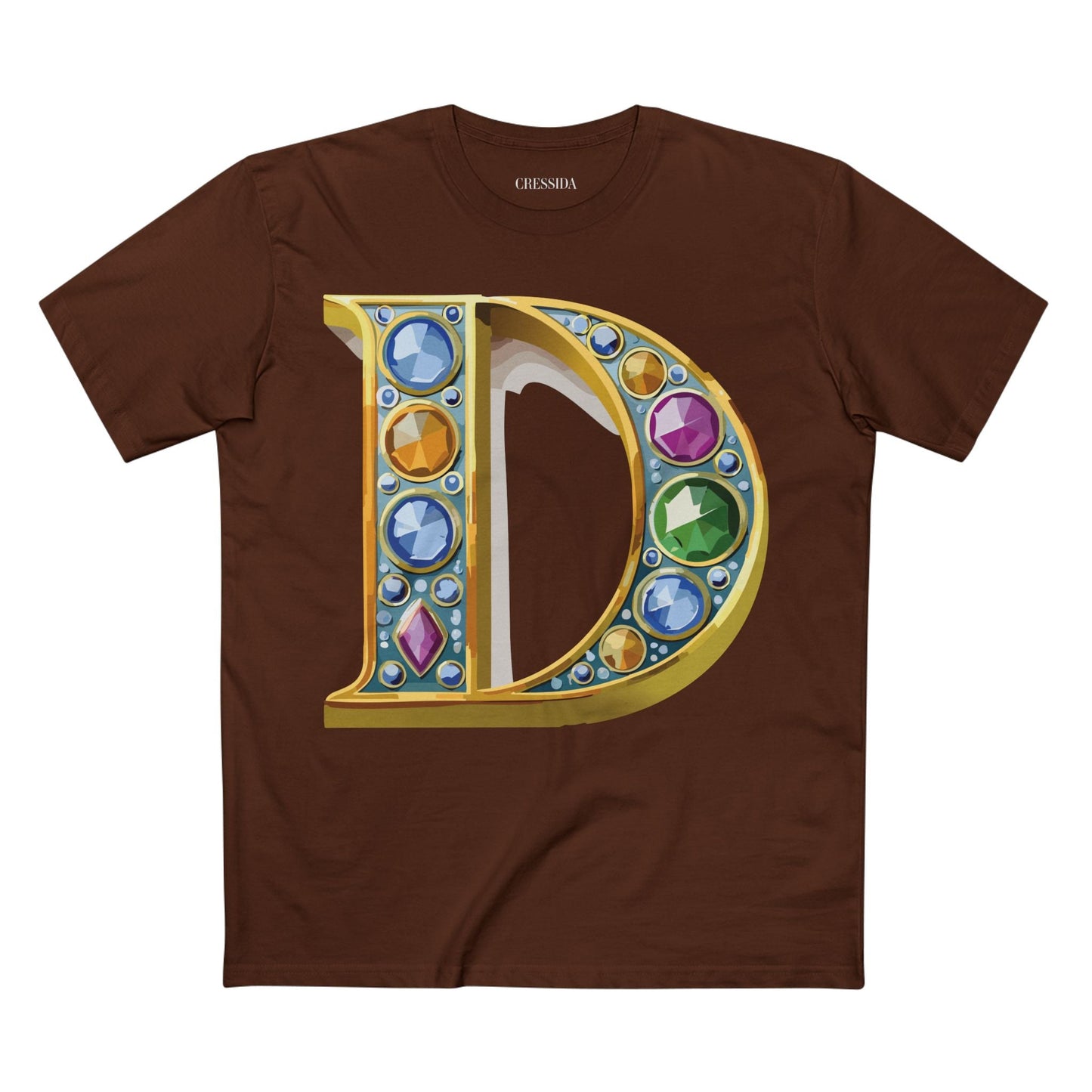 Letter D Graphic Design Tee Unisex 100 Cotton With Antique Gold Letters Artwork T-Shirt