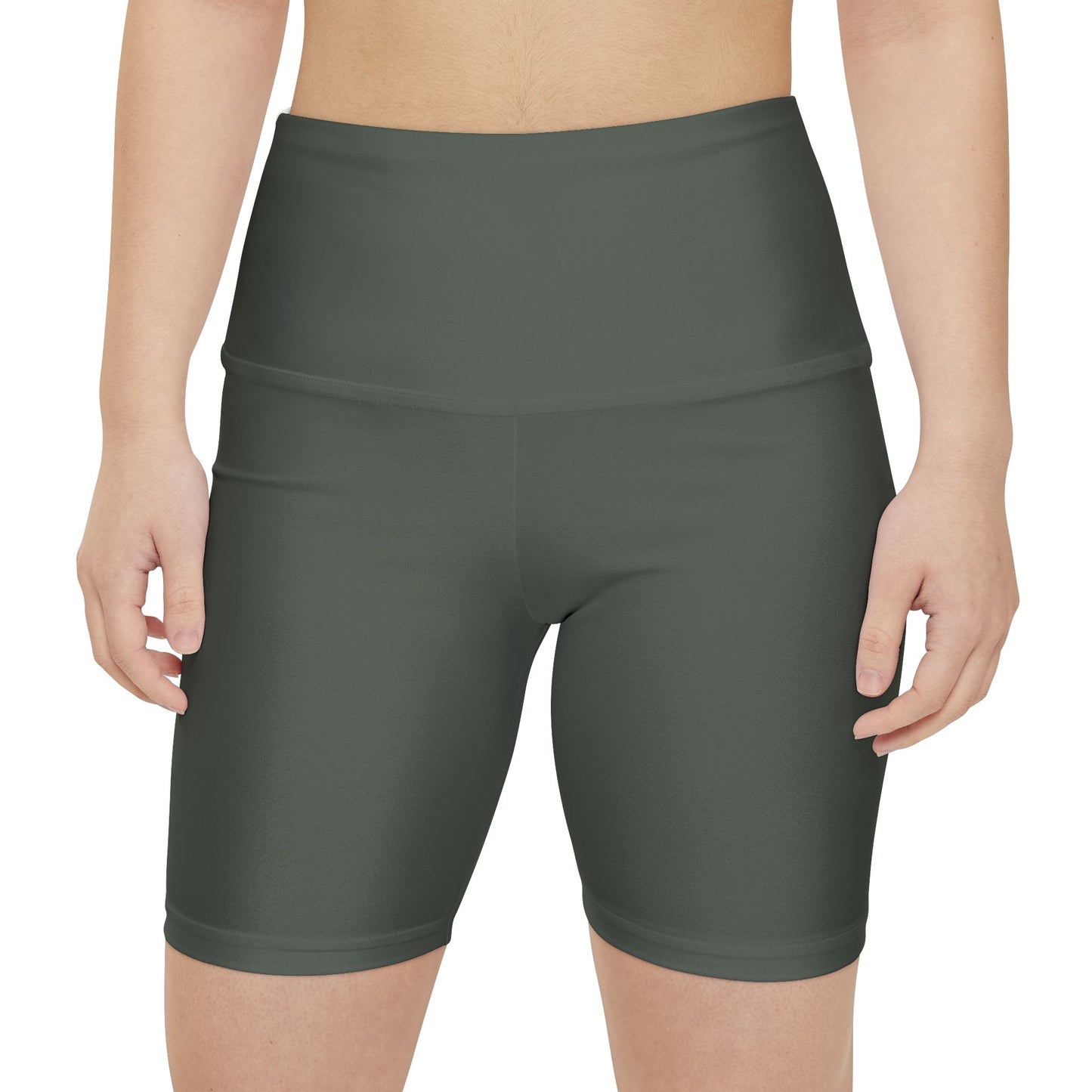 Ebony Dark Olive Women's Workout Shorts — High-Waist Olive Bike Shorts for Yoga & Training