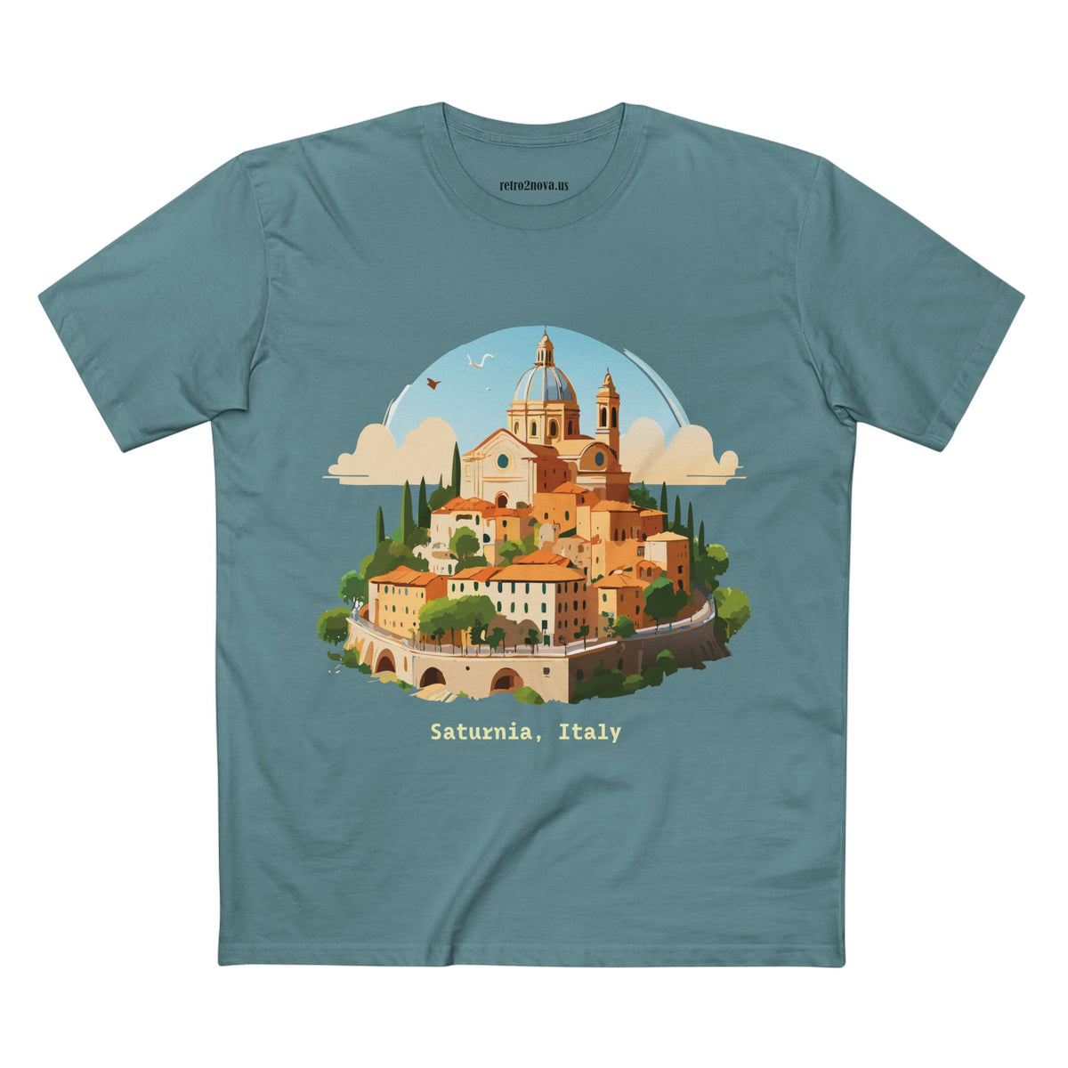 Saturnia Italy village illustration T-Shirt | Italian travel souvenir tee