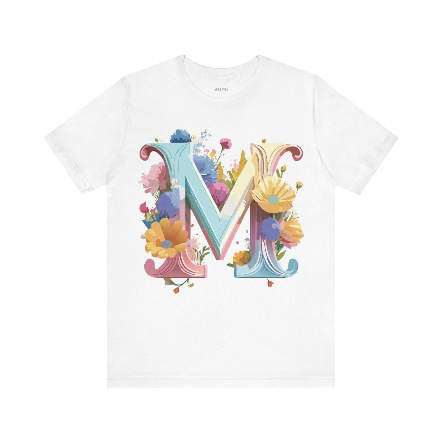 Letter M Shirt Unisex Graphic Tee Adelpha Vintage Inspired Art Design Short Sleeve