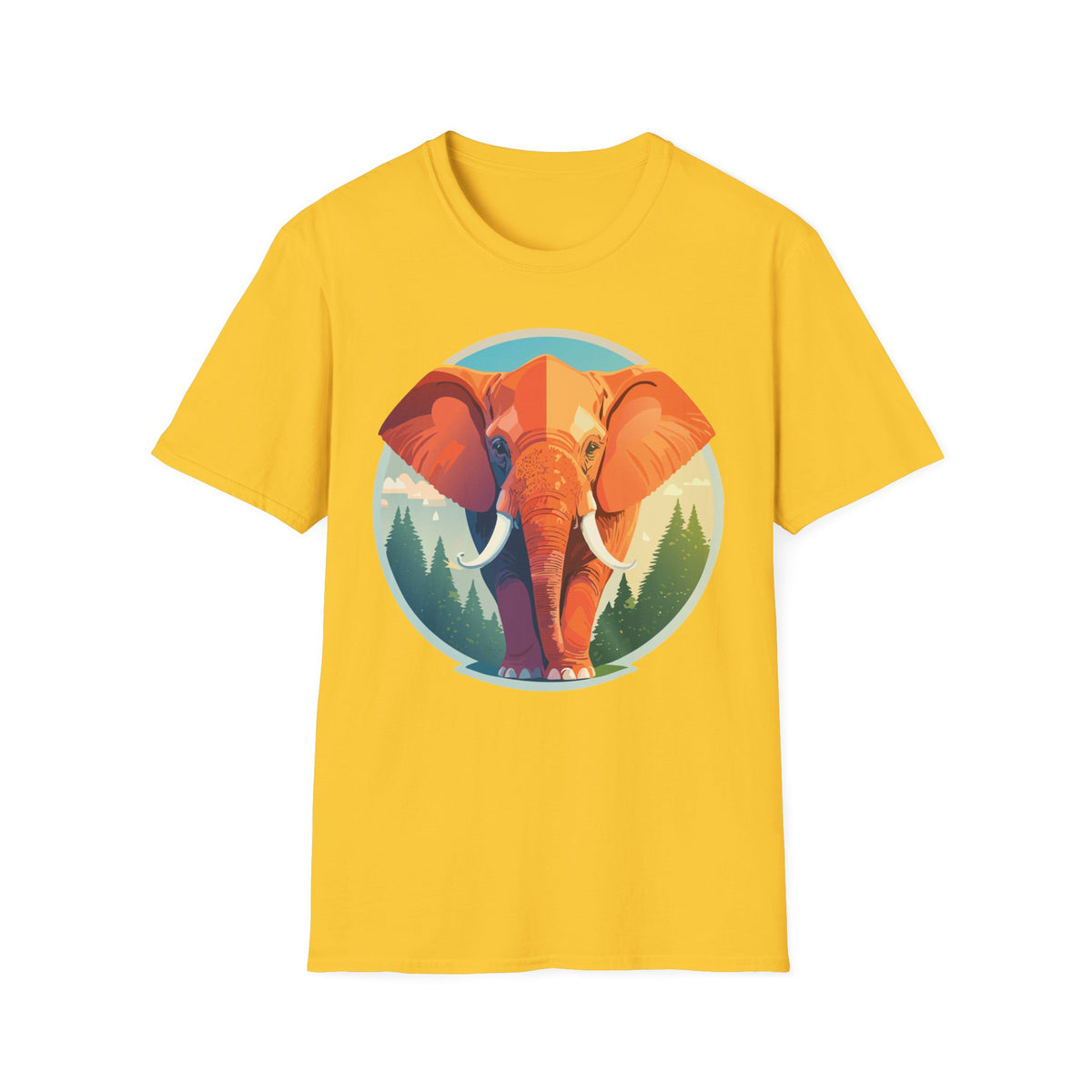 Colorful Elephant Illustration T-Shirt | Retro Forest Circle Art