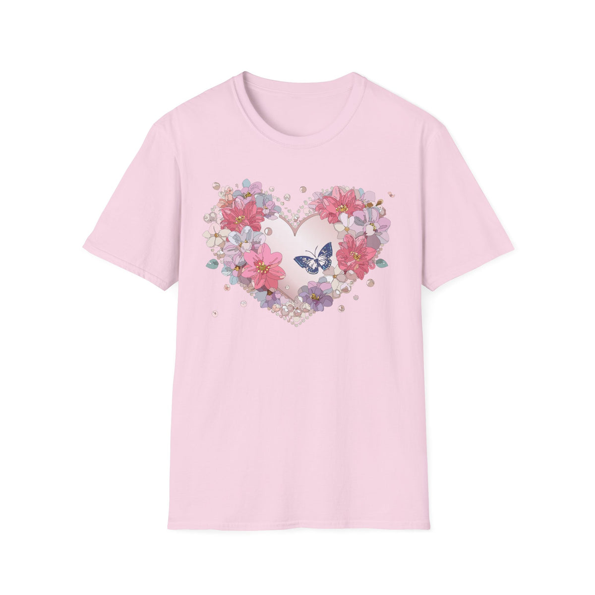 Floral Heart with Butterfly T-Shirt | Pink Flower Heart Tee
