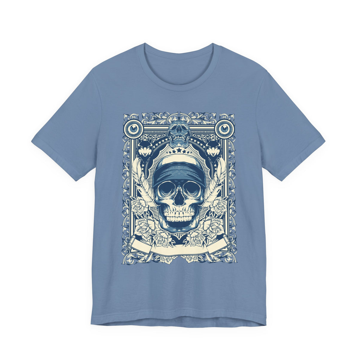 Skull Crown Graphic Tee Vintage Ornate Skull Illustration Rock Band T-Shirt