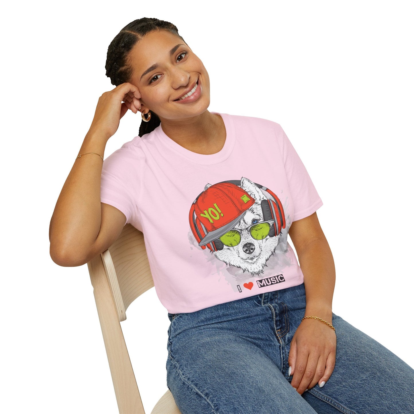 Unisex Music Animals Short Sleeve T Shirt With Headphones For Music Lovers Gildan 64000