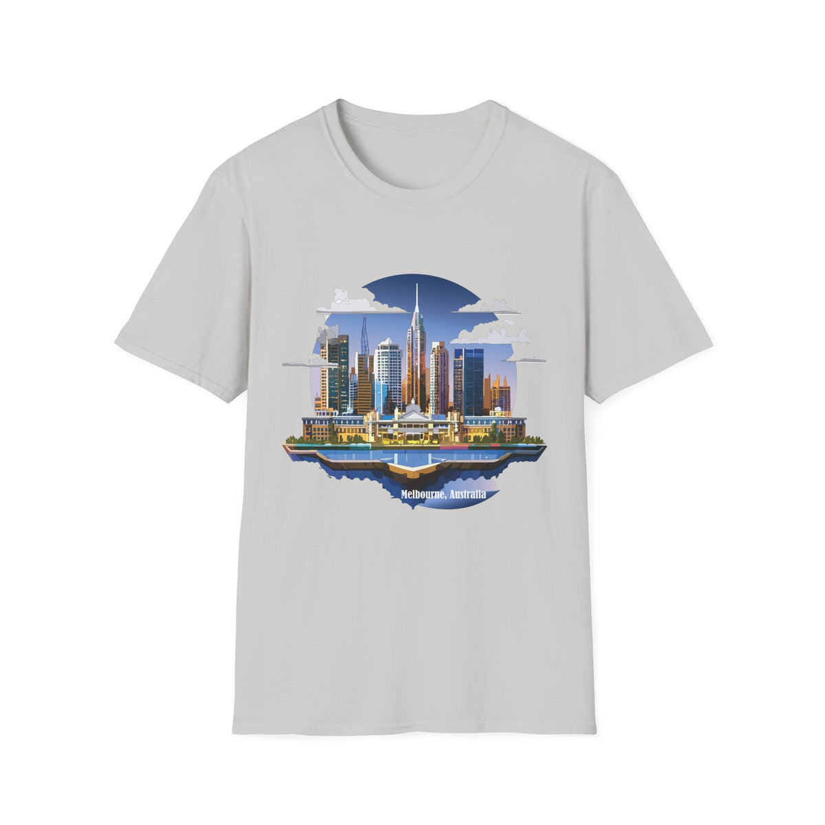 Melbourne Australia Cityscape Skyline T-Shirt — Modern Urban Skyline Graphic Design Unisex 100 Cotton Gildan T-Shirt