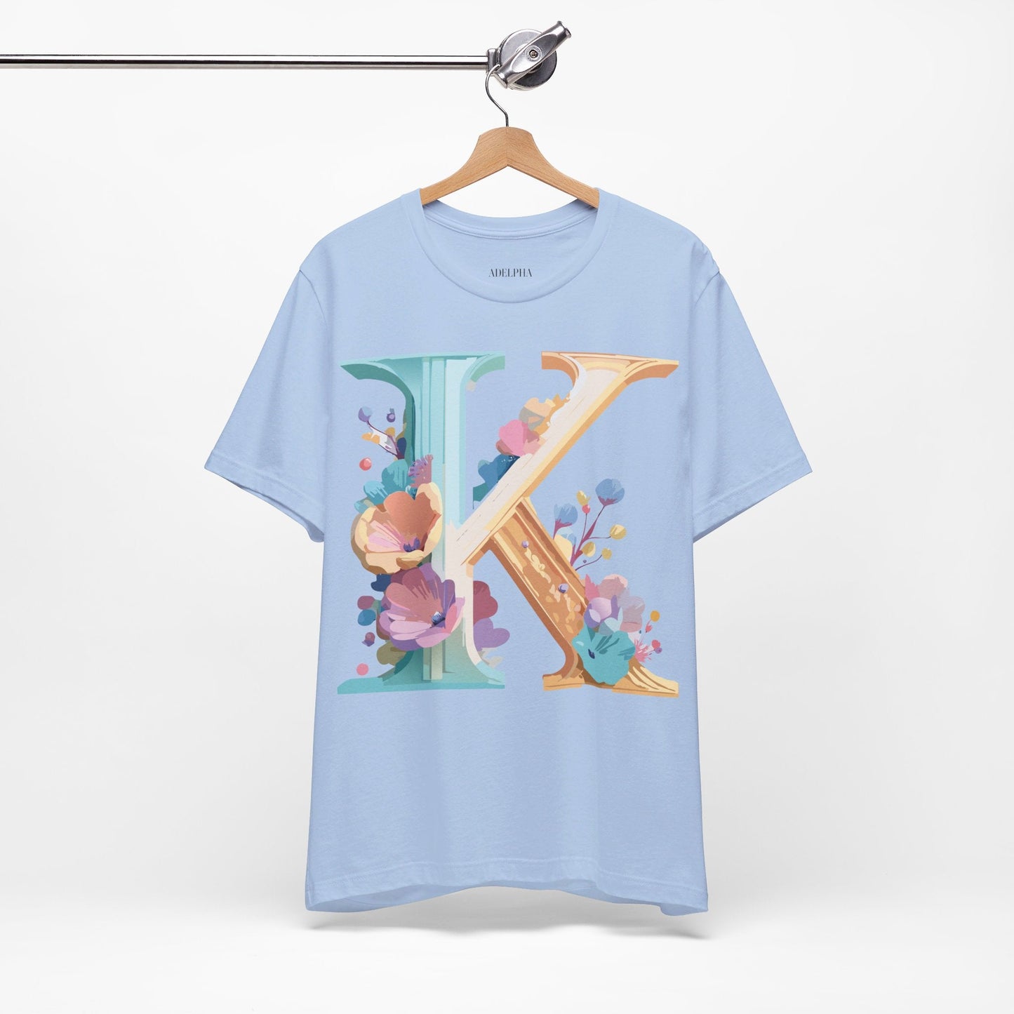 Letter K Graphic Tee Unisex Shirt By Adelpha Vintage Art Design Short Sleeve Collection