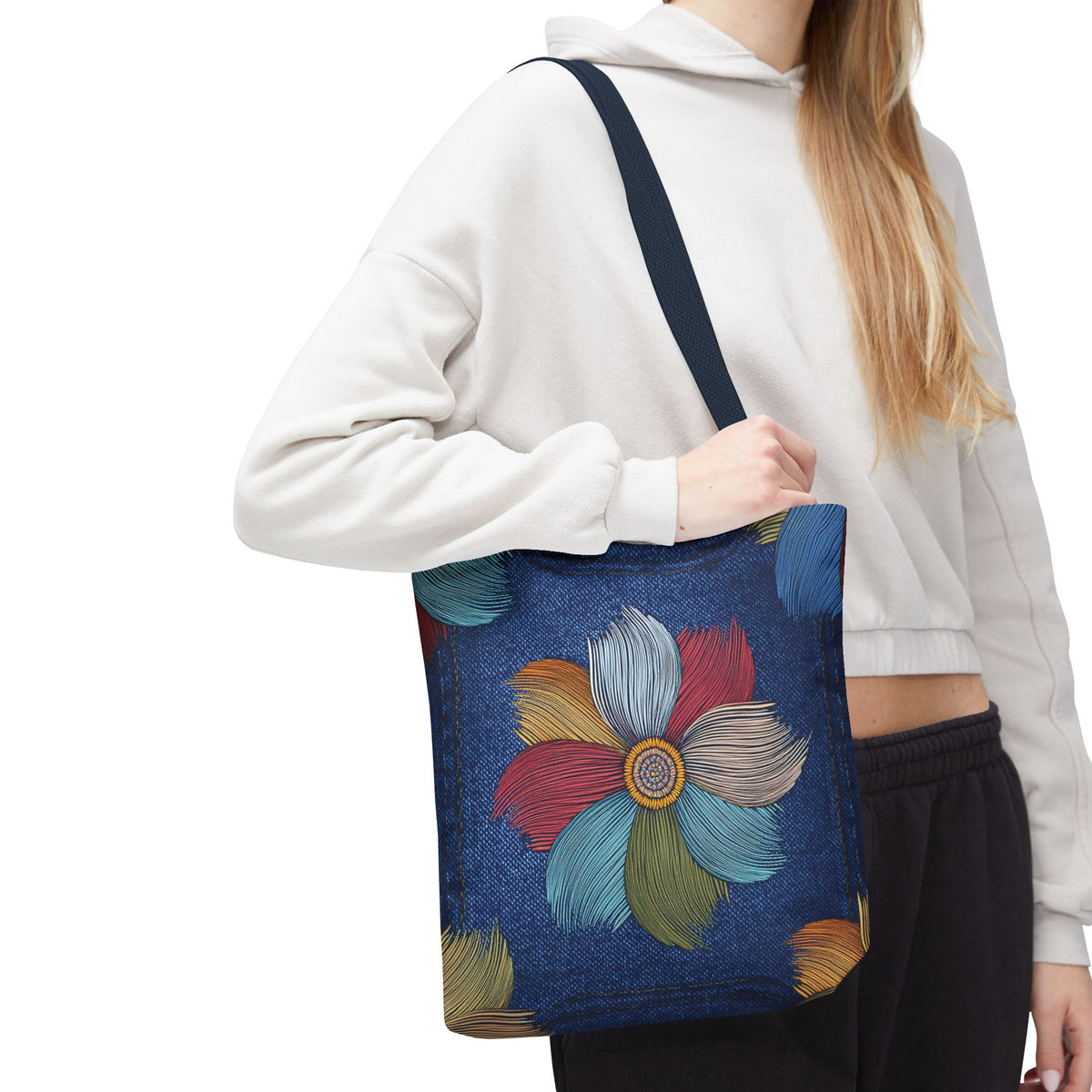 Denim Fabric Imitation Print Unisex Canvas Bag Poly Spun 3 Sizes Tote Bag 159-17