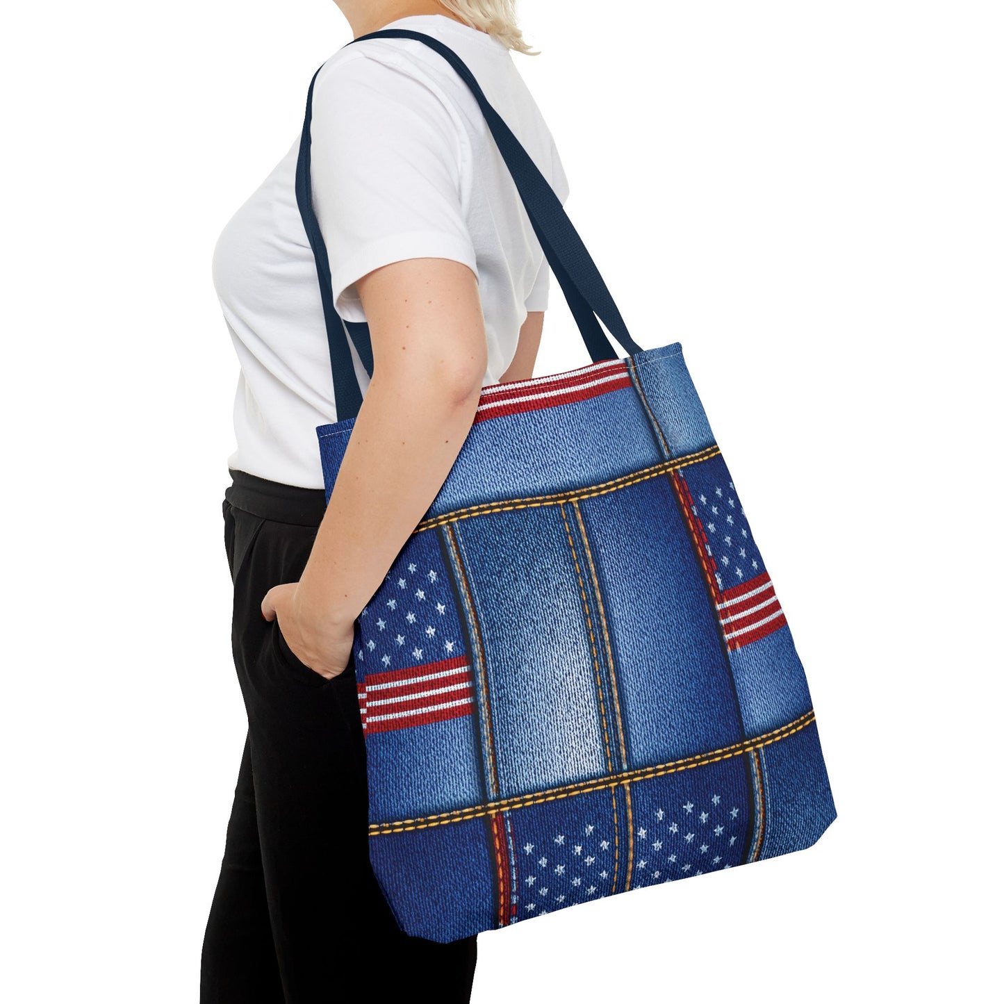 4th of July Graphic Denim Fabric Imitation Print Unisex Canvas Bag Poly Spun 3 Sizes Tote Bag 200-17