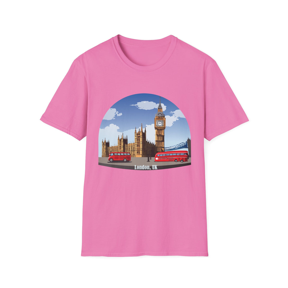 London Skyline Big Ben Illustration T-Shirt | Double Decker Bus, Bridge