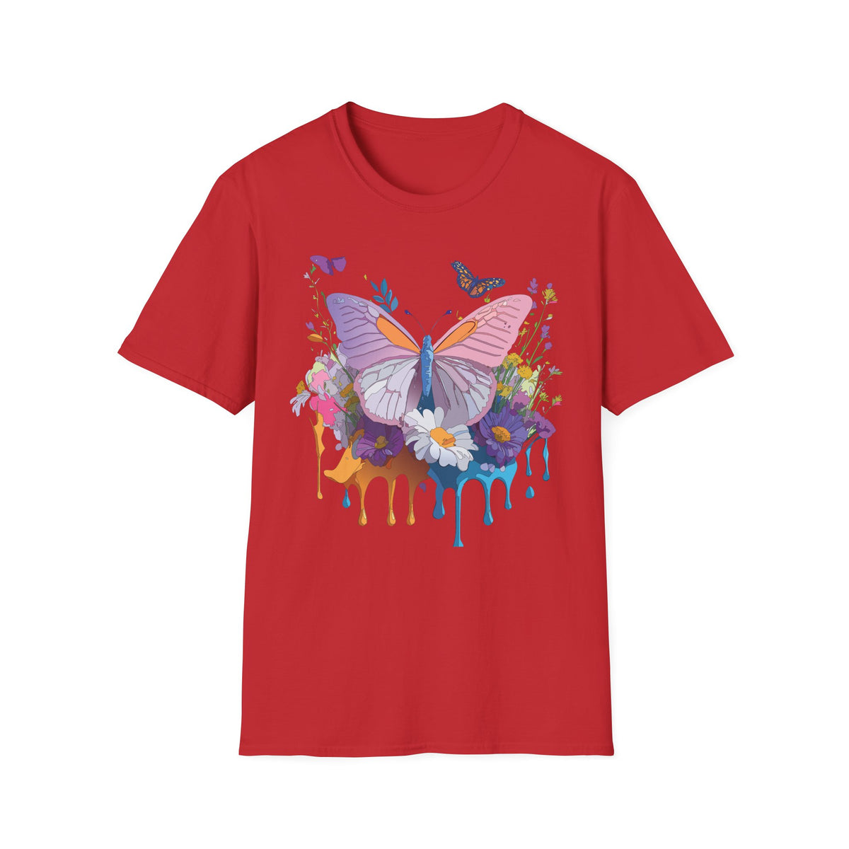 Butterfly Watercolor Drip T-Shirt — Pastel Floral Butterfly Graphic Design Unisex 100 Cotton Gildan T-Shirt