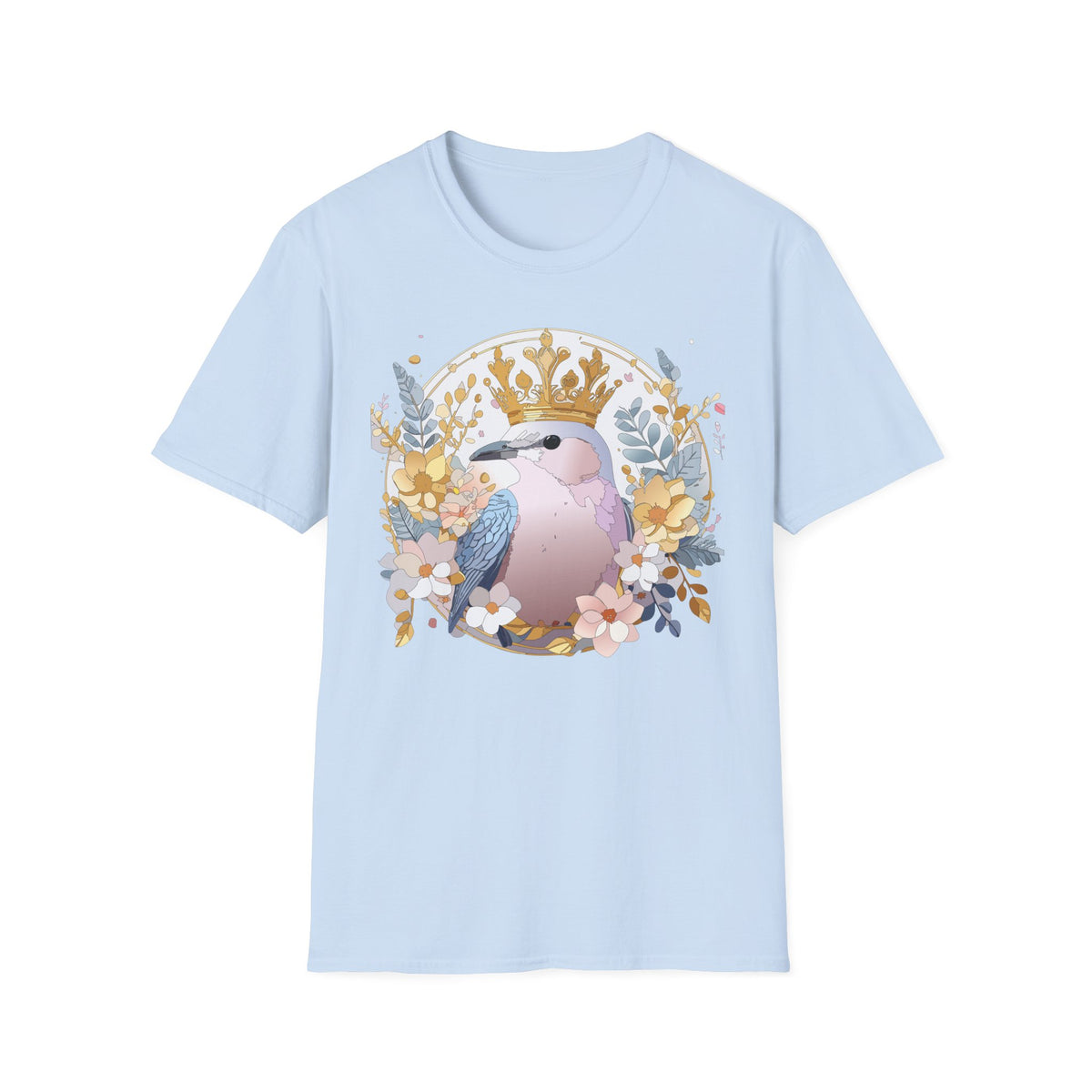 Crowned Pink Kookaburra T-Shirt | Floral Bird Illustration