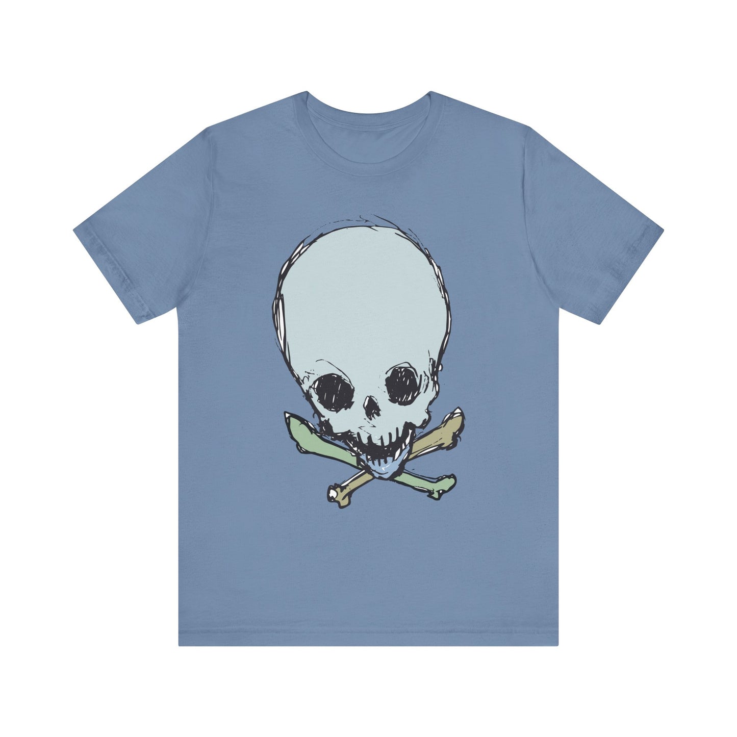 Lt Blue Skull Graphic Design Tee, Skull Shirt, Vintage Tees, Art Design T-Shirt, Vintage Graphic Tee, Art Shirts with Skulls