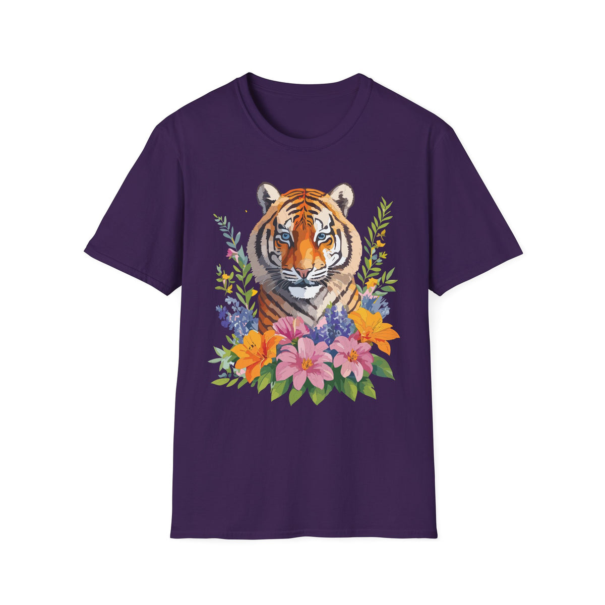 Floral Tiger Illustration T-Shirt | Tiger Face with Flowers