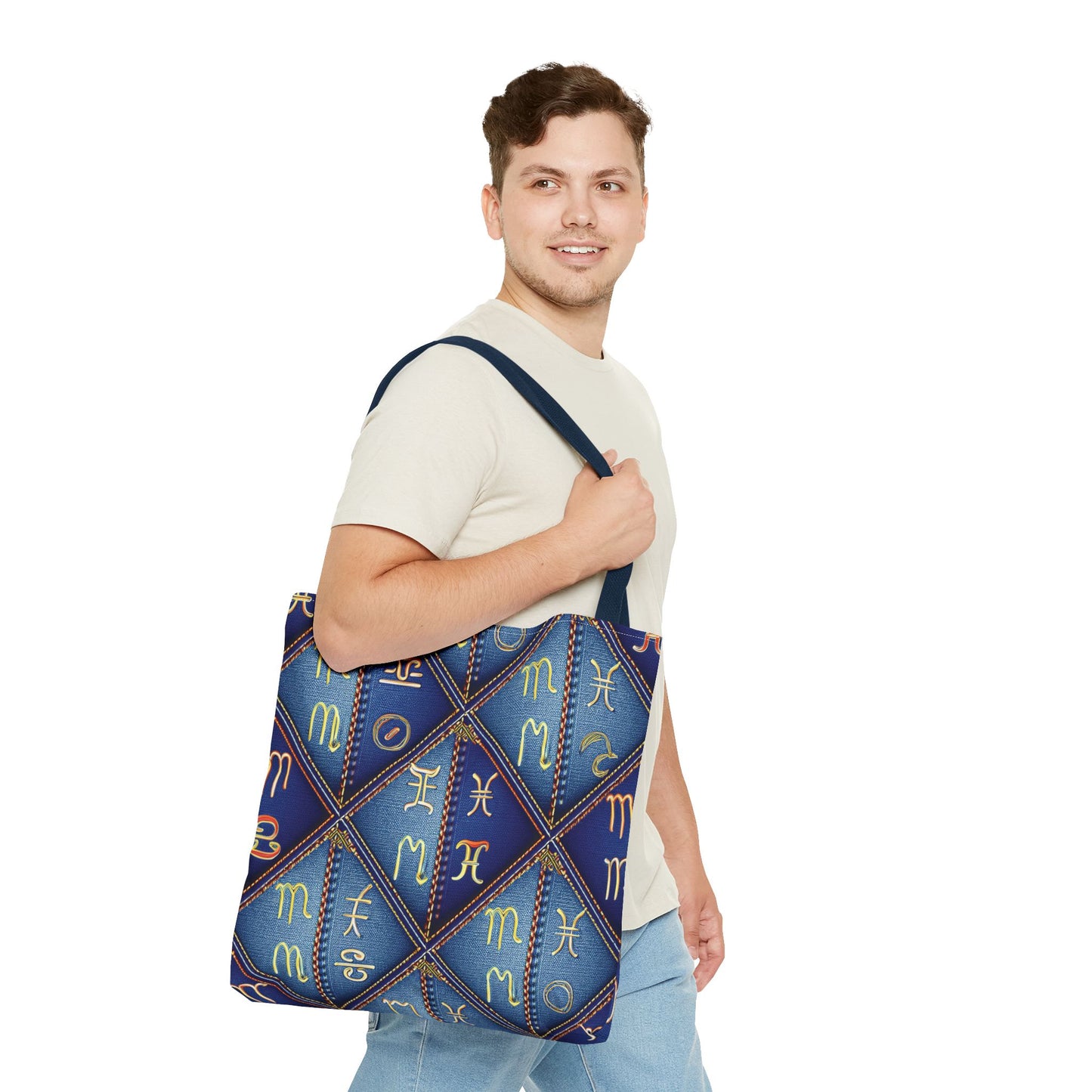 Denim Fabric Imitation Print Unisex Canvas Bag Poly Spun 3 Sizes Tote Bag 184-7