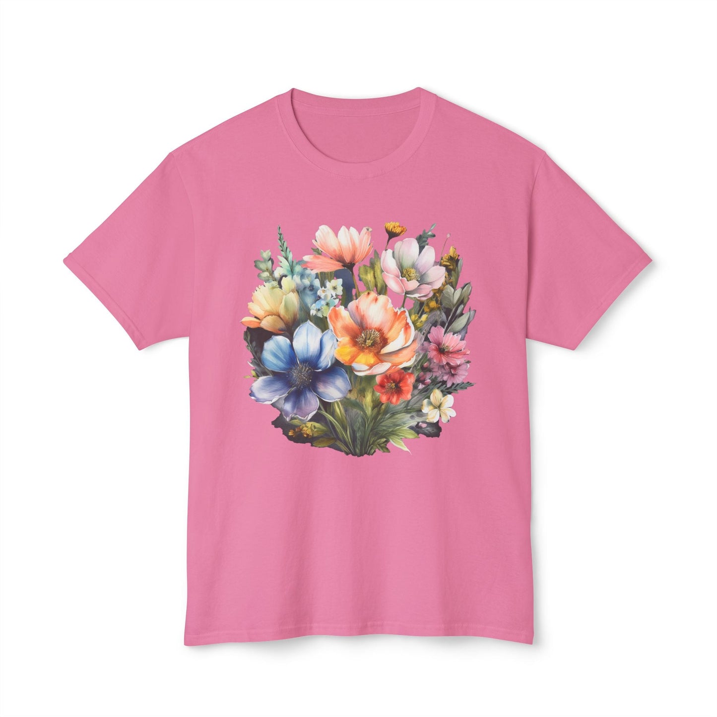 Unisex Floral Art T Shirt With Vintage Flowers Print On 100 Percent Cotton Tee For Everyday Wear
