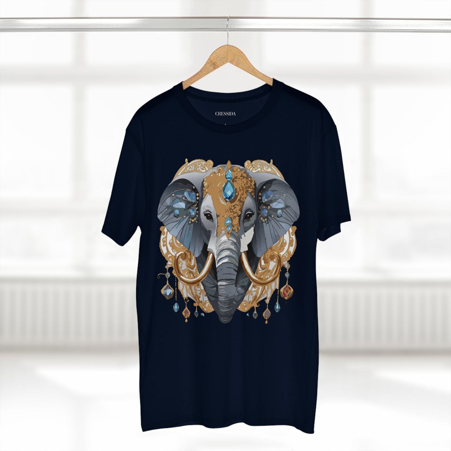Elephant Graphic Unisex 100 Cotton Tee With Unique Animal Golden Medallion Art Design 39