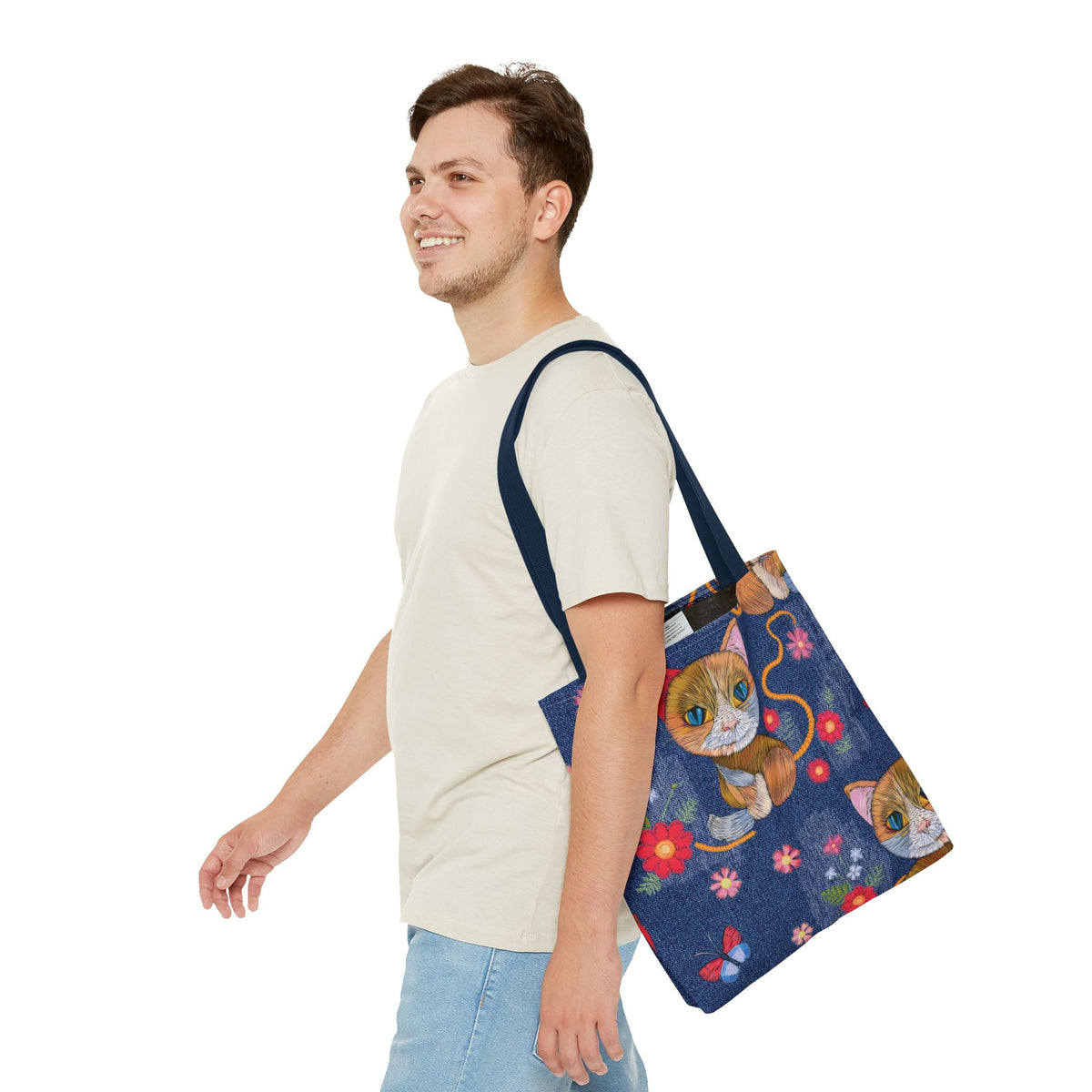 Denim Fabric Imitation Print Unisex Canvas Bag Poly Spun 3 Sizes Tote Bag 190-12