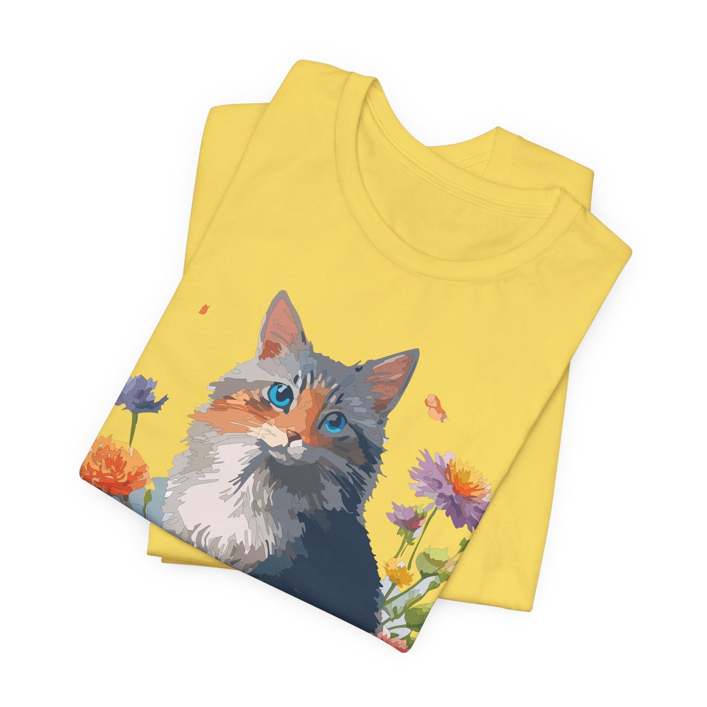 Floral Cat Tee, Animal Shirt, Cat Shirt, Floral Tee, Flower T-shirt, T-Shirt with Animal, Summer Top with Art Design