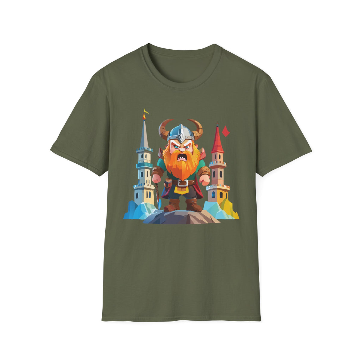 Fierce Viking Warrior T-Shirt | Cartoon Norse Helmet Illustration