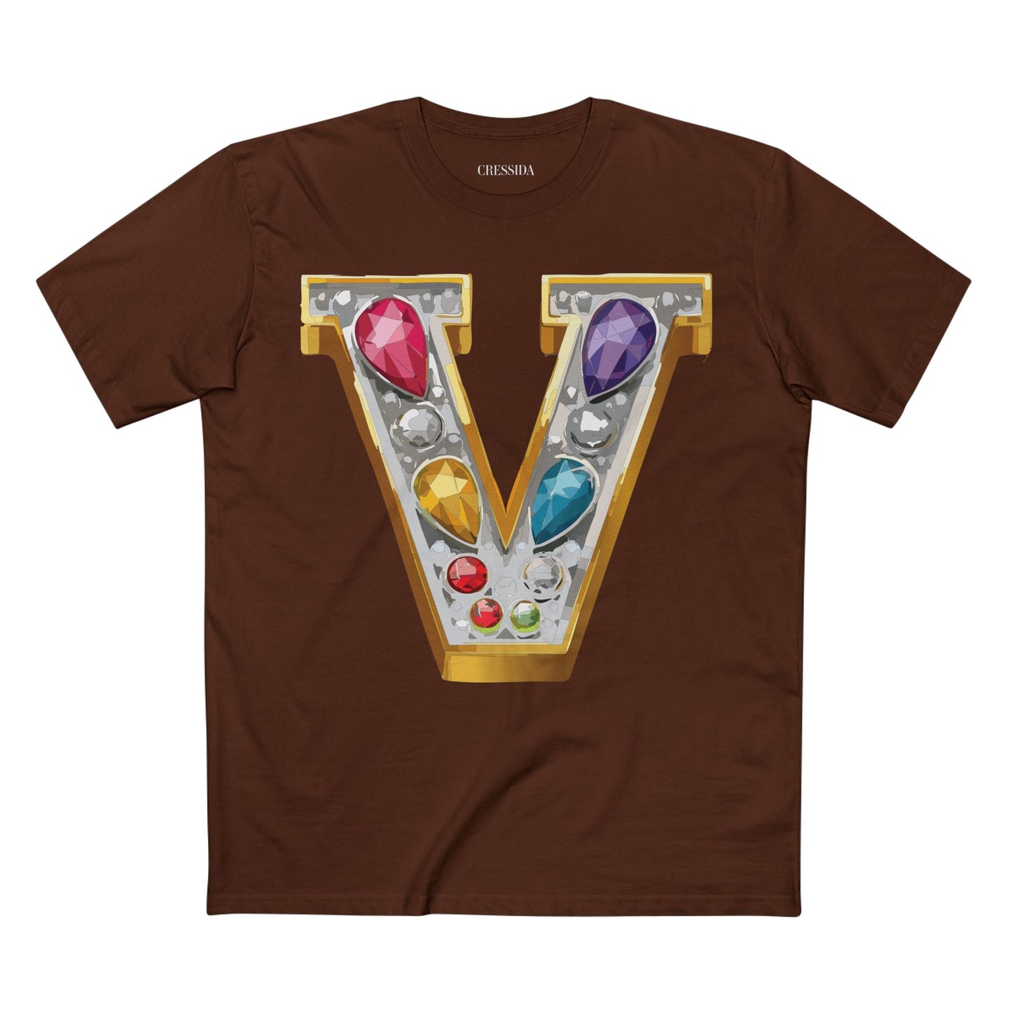 Letter V Graphic Design Tee Unisex 100 Cotton With Antique Gold Letters Artwork T-Shirt