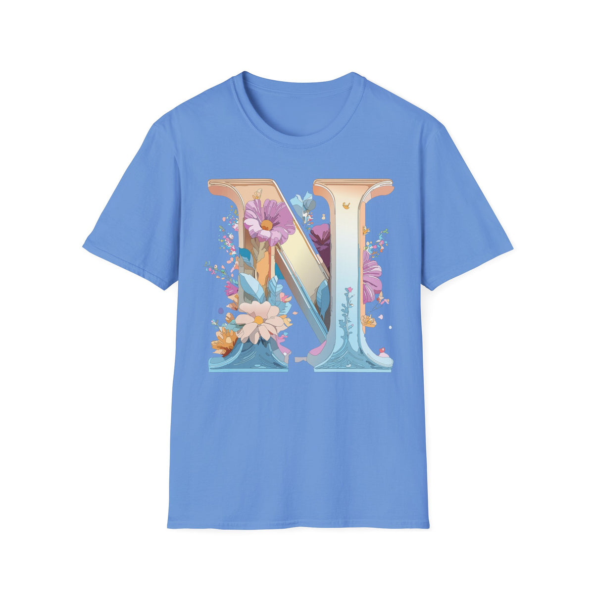Floral Letter N T-Shirt | Monogram Initial Tee, Botanical Alphabet Shirt