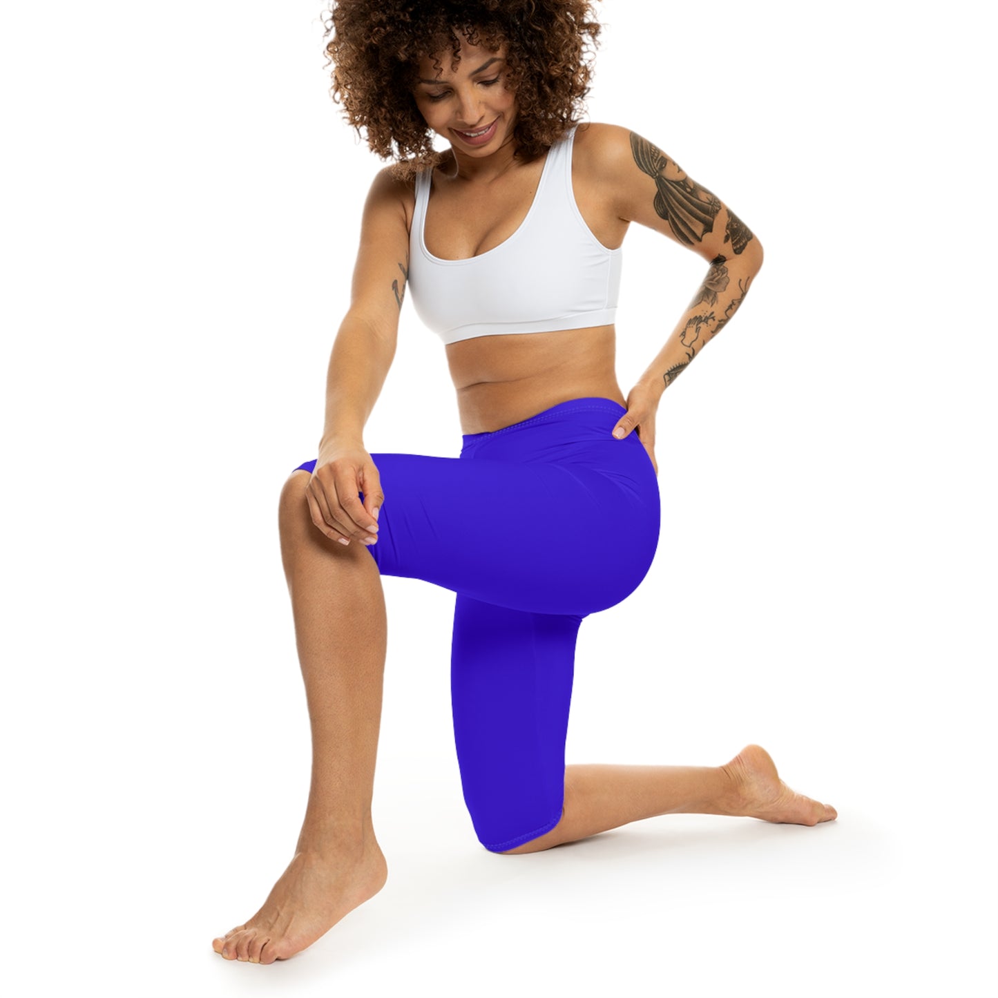 Ultrasonic Blue Color Women's Brushed Suede Poly Span Casual Capri Leggings XS-2XL