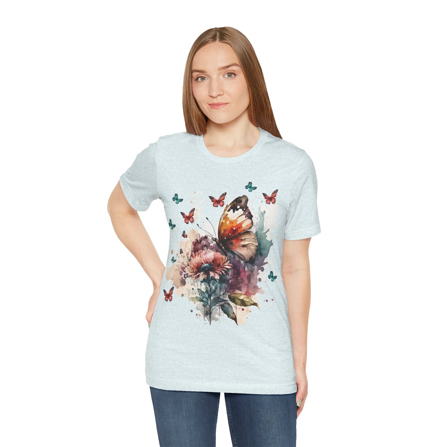 Cotton Tee Shirt with Butterfly Prints