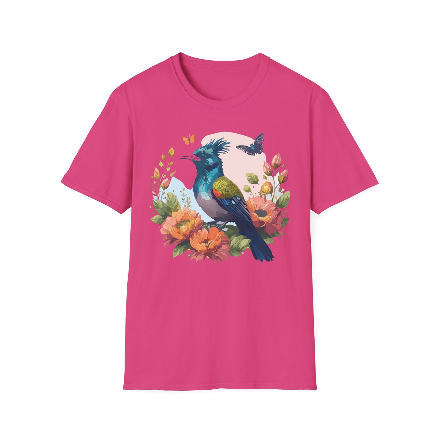 Bird Floral Tee Colorful Native New Zealand Bird Graphic T-Shirt Unisex Cotton Short Sleeves Tee Shirt with Bird 8