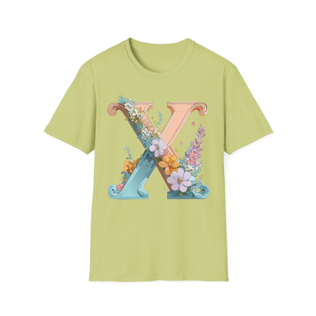 Floral Letter X T-Shirt | Monogram Initial Tee, Botanical Alphabet Shirt