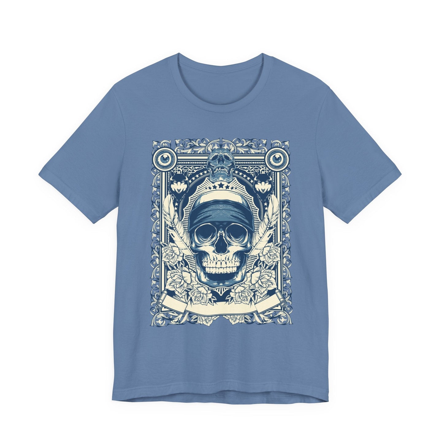 Skull Crown Graphic Tee Vintage Ornate Skull Illustration Rock Band T-Shirt