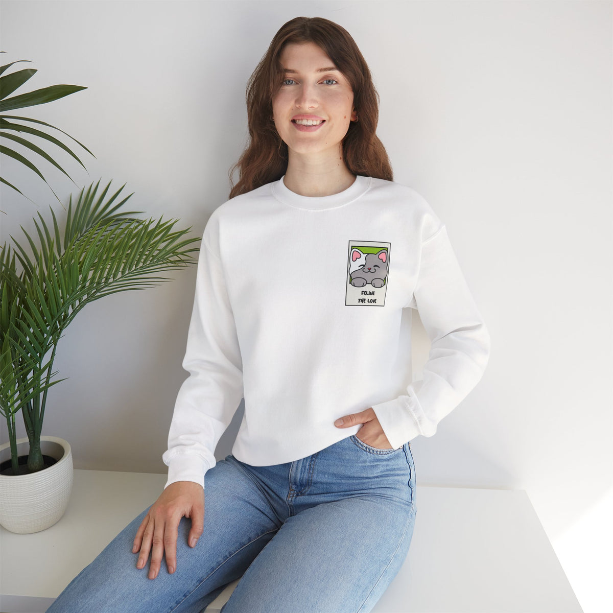 Pocket Cat Graphic Valentine's Day Sweatshirt Unisex 50/50 Cotton-Poly Sweatshirt w74