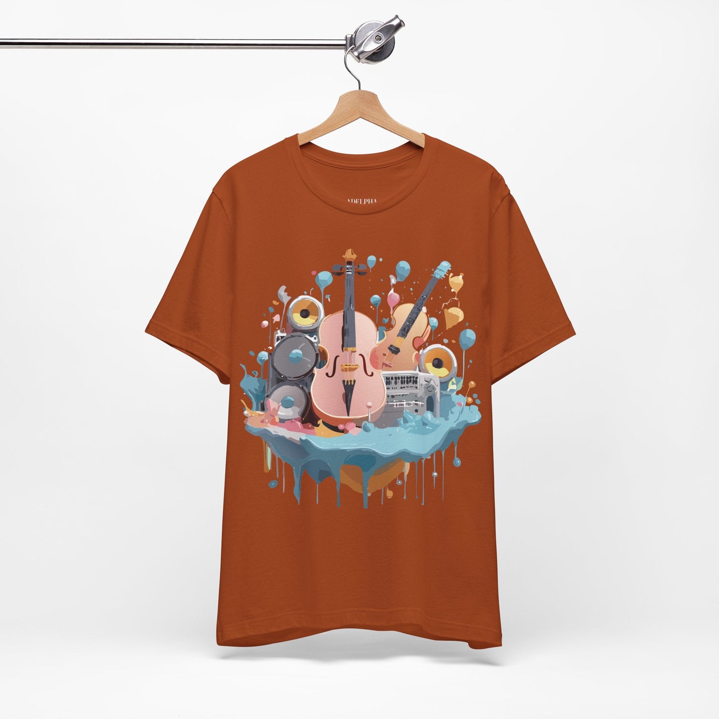 Music Graphic Unisex 100 Cotton Vintage Art with Musical Elements Tee 90