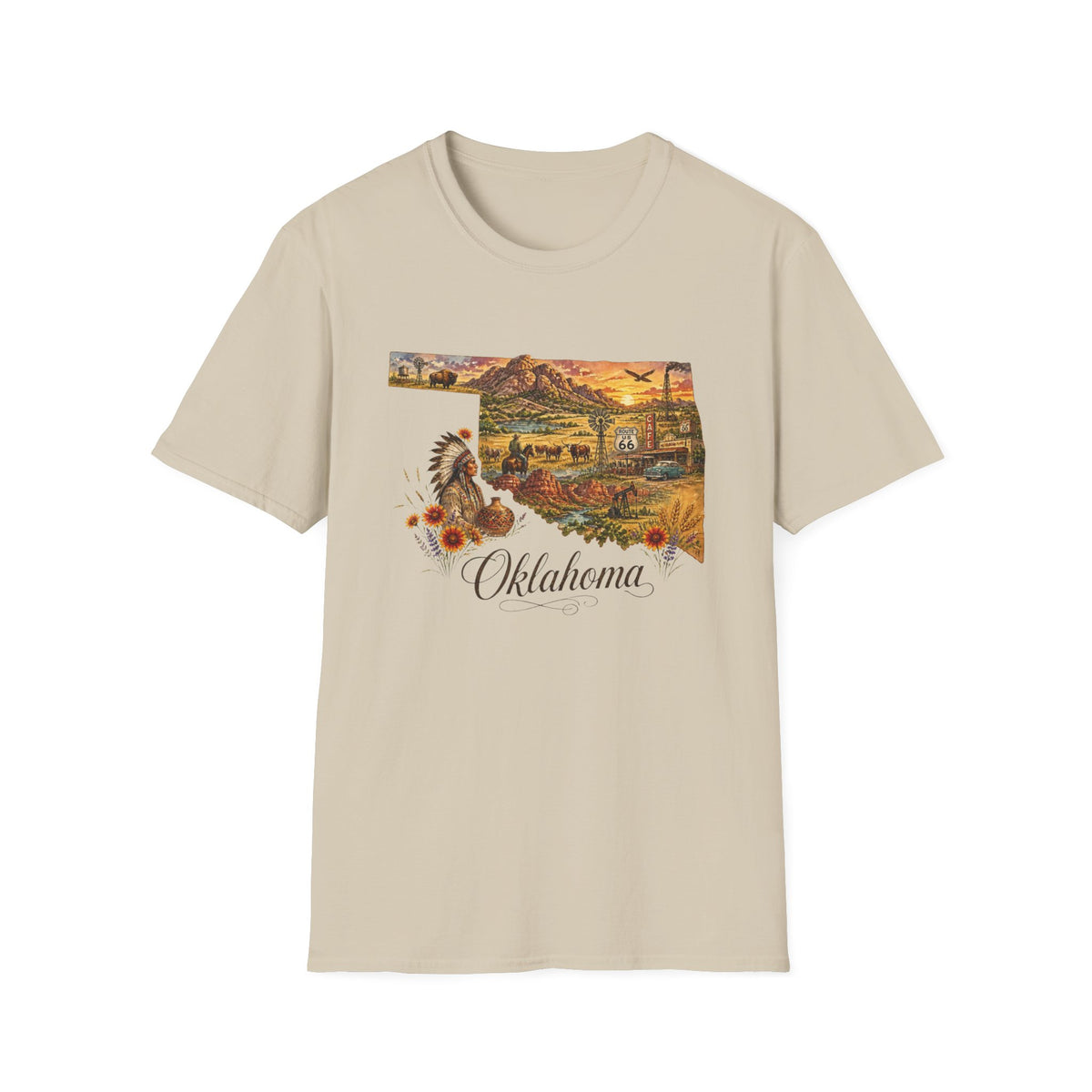 Oklahoma State Travel Tourist Graphic Design Unisex 100 Cotton Gildan T-Shirt