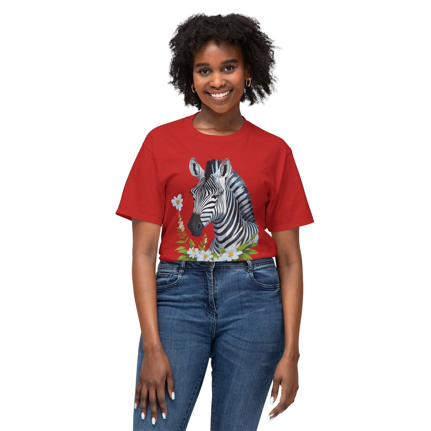 Unisex Zebra Art Print T Shirt 100% Cotton Vintage Floral Tee Made in USA Premium Graphic Tee