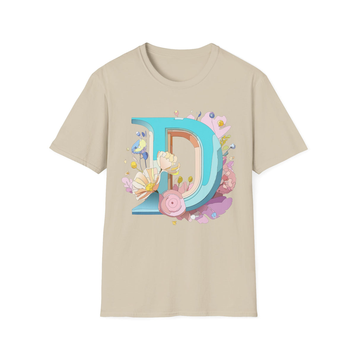Floral Letter D T-Shirt | Monogram Initial D Tee, Botanical Alphabet Design