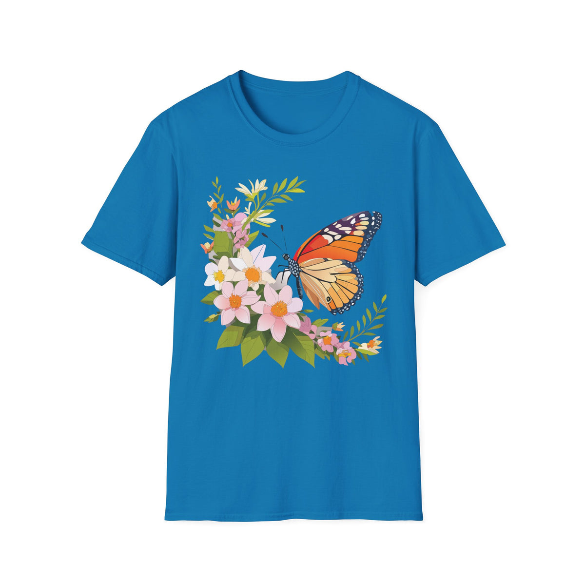 Monarch Butterfly Floral Graphic Tee Unisex 100 Cotton Gildan T-Shirt