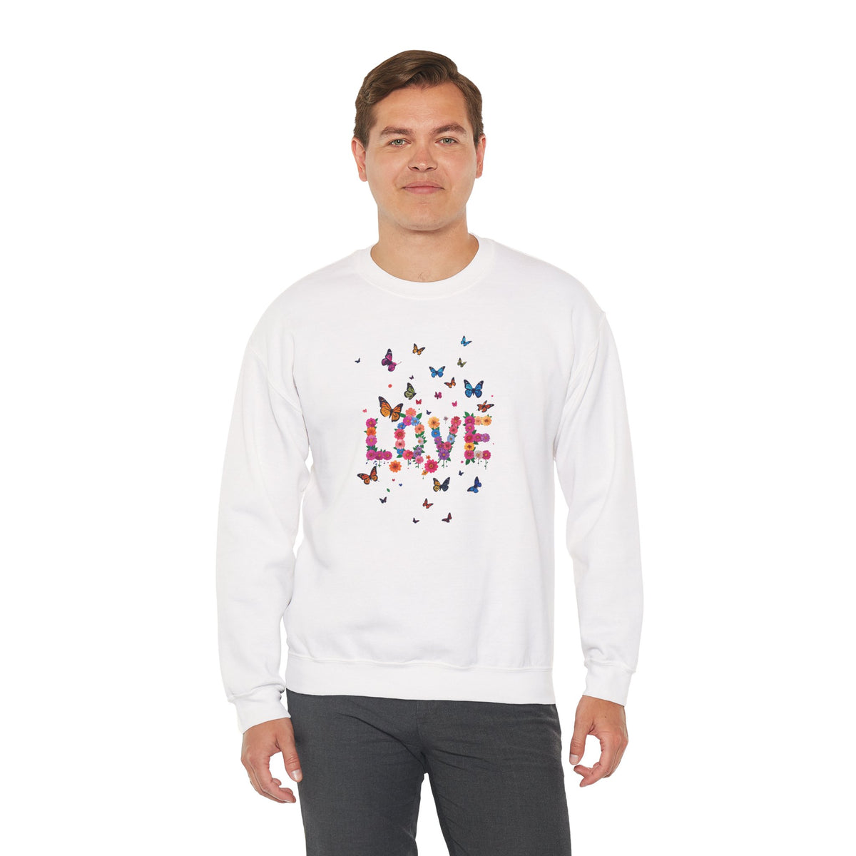 Unisex Floral Love Sweatshirt, Love Floral Sweatshirt, Floral Butterfly Sweatshirt, 50/50 Cotton-Poly Valentine's Day Sweatshirt 08